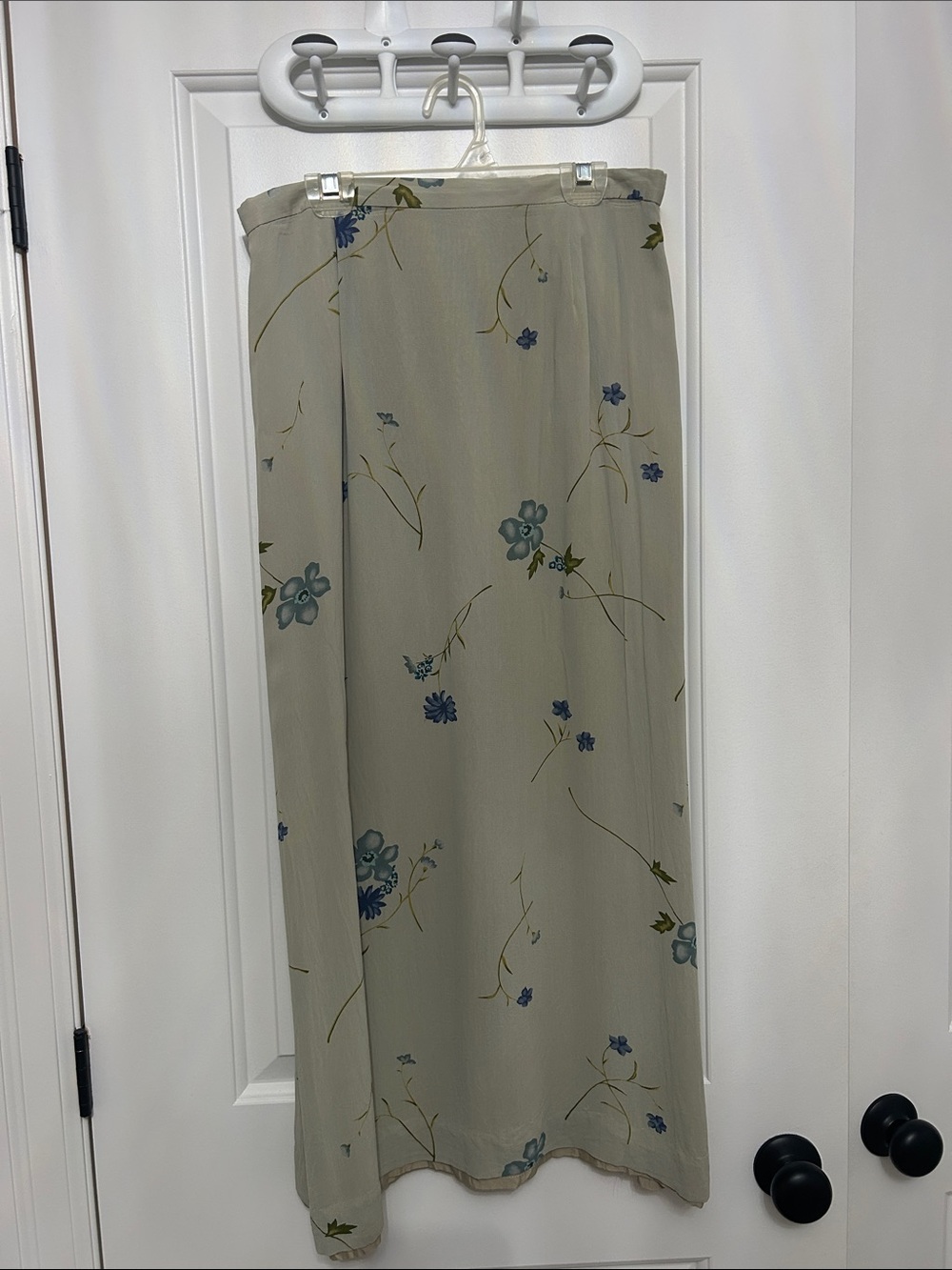 Floral Maxi Skirt in Sage with Blue Flowers